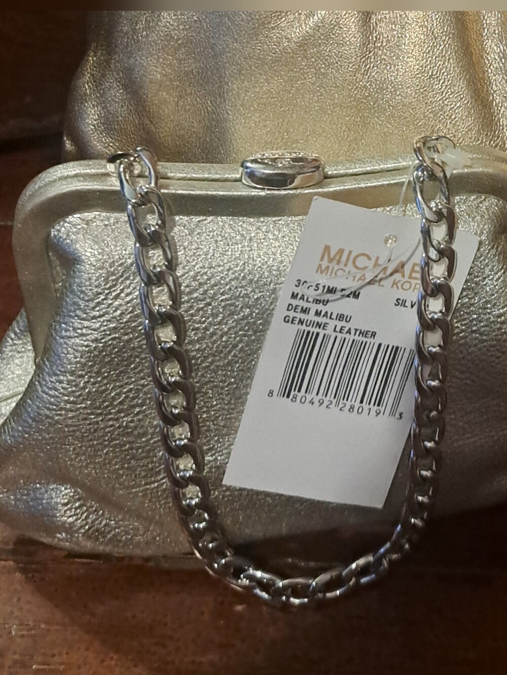 NWT Vintage 2007 Michael Kors Silver Leather Chain Clasp Wristlet